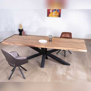 Vandana Ivory Tone Large, high-end dining <b>table</b>, 260 cm, with <b>wooden</b> <b>top</b> and 3D metal legs - Product Image 1