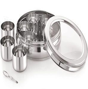 Boîte à épices en acier inoxydable pour la cuisine avec couvercle en verre et cuillère pour le stockage des masala - Product Image 4