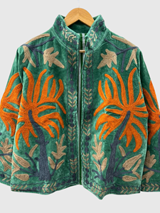 Chaqueta de Terciopelo con Bordado Floral a Mano, Cuello Mandarín, Manga Larga, Talla Grande, Abrigo de Otoño para Mujer, Estilo Prairie Chic - Product Image 4