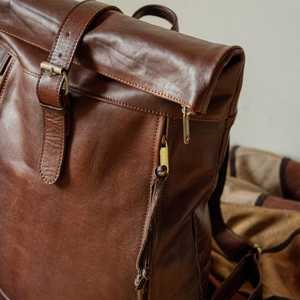 Genuine Leather <b>Roll</b> Top <b>Backpack</b> Minimalist Design Laptop Bag Waterproof Cowhide Rucksack LTBP-0022 - Product Image 5