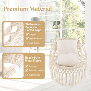 Silla Colgante Tipo Hamaca para Patio con Cojines Suaves y Cadena de Cuerda Resistente - Product Image 6