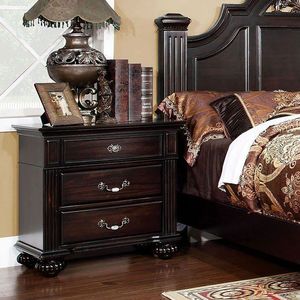 Tradizionale noce scuro 3 cassetti comodino manici in ottone antico cuscinetto a sfera in metallo scivolate in acrilico accento in legno massiccio camera da letto - Product Image 2