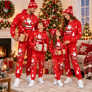 Conjunto de Chándal Navideño Familiar al por Mayor: Sudadera con Capucha y Pantalones Jogger con Estampado Gráfico, Color Sólido, Conjunto de Dos Piezas Personalizado para Fiestas Familiares - Product Image 4