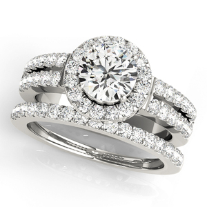 Round Center Lab Grown Diamond <b>Crown</b> Halo Split Shank Bridal <b>Ring</b> Set 10K 14K 18K Gold 925 935 Silver Fine Jewellery - Product Image 2