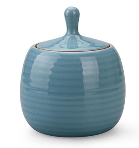 Glossy Blue <b>Storage</b> Jar Curved Silhouette Airtight Lid Crackle Finish Premium <b>Kitchen</b> Countertop Organizer Luxury <b>Storage</b> - Product Image 2
