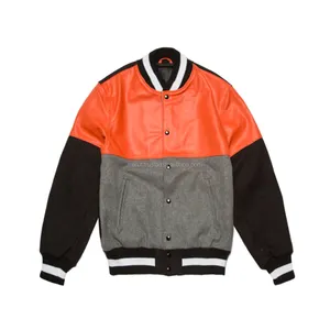 Özel nakış msmsj055 üst turuncu renk deri alt yün mükemmel kombinasyonu erkekler ceket