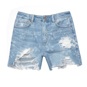 Shorts de mezclilla de cintura alta para mujer, estilo casual, con efecto desgastado, transpirables, con dobladillo rasgado y cierre de botones - Product Image 3