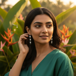 ต่างหูหินสีดำและสีขาว เงินแท้ 925 ต่างหูห้อยระย้าสวยงามสำหรับผู้หญิงและเด็กผู้หญิง - Product Image 5