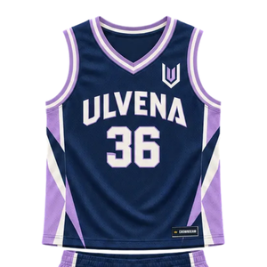 Custom <b>Mens</b> <b>Navy</b> Purple White Basketball Uniform Set V Neck Sleeveless Jersey <b>Shorts</b> Side Panels Team Name Number Wholesale Kits - Product Image 6