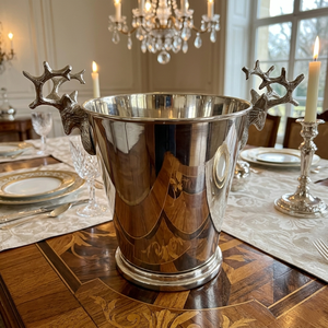 Cubo de Hielo Metálico Portátil de Lujo con Asas de Cabeza de Ciervo, Plateado Pulido, Enfriador de Vino de Gran Capacidad para Bar, Navidad - Product Image 6