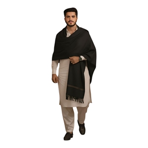 <b>Men</b> Traditional Cotton <b>Kurta</b> Shalwar Kameez With Black Shawl Casual Wear India Pakistan Style Regular Fit Floor Length - Product Image 1