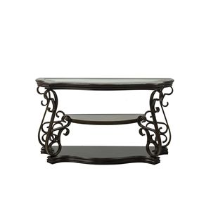 Consolle da 137 cm (L) x 51 cm (P) x 76 cm (A) con piano in vetro, ripiano in MDF, gambe in metallo con finitura a polvere, tavolino da divano con ripiano centrale effetto marmo - Product Image 6