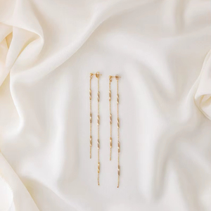 <b>Dangle</b> Long Drop Chain Front Back <b>Earrings</b> With 925 Sterling <b>Silver</b> 14K Gold Plated Miyuki Twist Bugles - Product Image 1