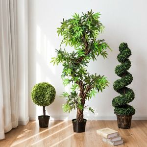 Set di 2 Alberi a Spirale di Bosso Verde Artificiale a 4 Piedi, Elegante Decorazione per Giardino Esterno - Product Image 1