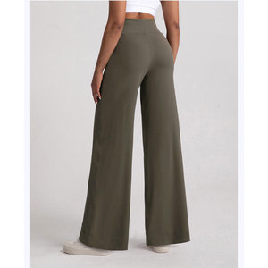 Wearpex Women's Mid-Waisted Flare <b>Pants</b> Yoga Sports Fleece-<b>Lined</b> Regular Fit Slimming 100% Cotton Eco-Friendly Breathable - Product Image 2