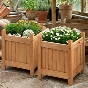 Wooden Planters Outdoor Rustic Garden Flower <b>Pots</b> Natural Wood Container for Green <b>Plants</b> and Flowers - Product Image 6
