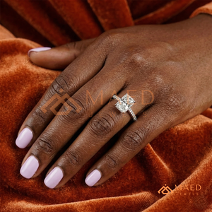 Elegant 925 Sterling <b>Silver</b> Radiant Cut <b>Solitaire</b> Diamond Engagement <b>Ring</b> with Pave Band for Women - Product Image 4