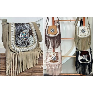 <b>Boho</b> Western Designer Hand Tooled Genuine Leather Fringe <b>Bag</b> Shoulder Leather Handbag With Fringe Suede Perfect for Women's - Product Image 1