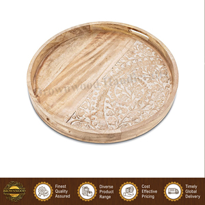 Indian Manufacturer Good Quality Hotels and Restaurants Food <b>Tray</b> | Wooden Hand Carved <b>Round</b> <b>Serving</b> <b>Tray</b> at Factory Price - Product Image 3