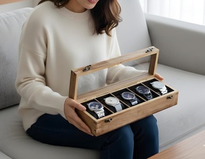 AHTE MANUEXPO UR-065 Indian Seasoned Wood Watch Display Box 10 Slots Velvet Lining Glass Lid-Men's Jewelry Storage Organizer - Product Image 2