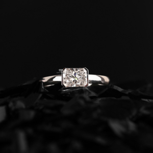Radiant Cut Lab Grown Diamond Solitaire Ring 14K White Gold Bezel Set East West Engagement Ring Handmade <b>Bridal</b> Ring Wholesale - Product Image 1