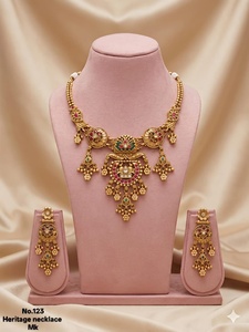 No.123 Gold <b>Statement</b> <b>Necklace</b> Set With Green Crystal And Pink Rhinestone Tassel Design For Women Wedding Jewelry - Product Image 3
