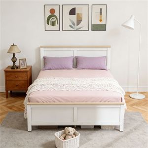 Struttura letto imbottita bianca facile da montare con testiera e design a piattaforma - Product Image 2