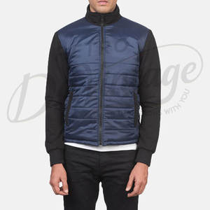 Veste d'hiver moderne pour homme à manches contrastées, bleu marine, matelassée, décontractée, chaude, coupe ajustée, zippée - Product Image 3
