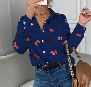 Blusa Casual con Estampado Animal, Holgada, para Mujer, Primavera Verano, Moda, Manga Larga, Tejida, Corta, Elegante, con Botones - Product Image 6