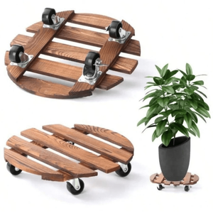 Support de plantes rond en bois fait main avec roulettes, support de plantes en bois pour pots de fleurs d'intérieur et d'extérieur, base pour la maison, le salon - Product Image 6