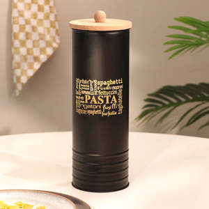 Contenedor de Almacenamiento de Pasta de Metal Negro con Tapa de Madera, Hermético, para Preservar la Frescura, Diseño Minimalista para Cocina - Product Image 3