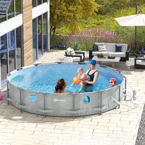 Piscina Fuori Terra Rotonda 14FT X 33'' Facile da Installare, Grigia in Vimini con Pompa Filtro a Cartuccia, Kit Riparazione, Telaio in Metallo, Materiale PP - Product Image 2