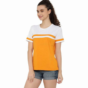 T-shirt décontracté pour femme à col rond et empiècements de couleur, 100 % coton, coupe classique, élégant, printemps-été - Product Image 4