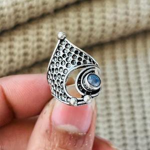 Boho Crescent Crown <b>Labradorite</b> Brass <b>ring</b> Silver Plated Ornate Texture Wholesale <b>Ring</b> For Women - Product Image 4
