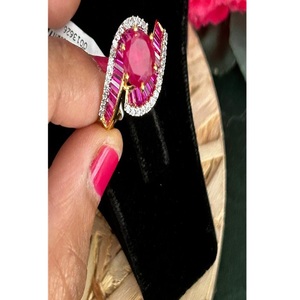 Exclusive Stunning Oval Ruby <b>Cocktail</b> <b>Ring</b> Women's 18K <b>Gold</b> Silver Plated Pave Setting Glam Wedding Engagement Jewelry - Product Image 1
