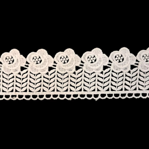 Ribete de encaje floral de poliéster blanco de alta calidad – Cinta bordada vintage con rosas y hojas para coser, ribetes de prendas - Product Image 4