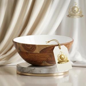 Grand saladier rond en bois naturel, fait main, pour servir les fruits, vaisselle de cuisine, centre de table en bois - Product Image 3