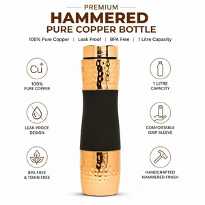Bouteille d'eau en cuivre avec poignée noire, gourde de voyage portable, design moderne et luxueux, couvercle à ouverture par pression - Product Image 2