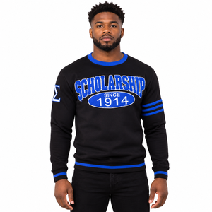 Phi Beta Sigma <b>Men</b> Black Crew Neck Sweatshirt Winter Embroidered Solid Blue Accents Long Sleeve Casual Pullover <b>Fleece</b> <b>Top</b> - Product Image 1
