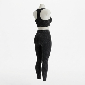 Ensemble de leggings et soutien-gorge de sport sans couture noir délavé à l'acide pour femme, taille haute, pour la gym, le yoga et l'entraînement - Product Image 3