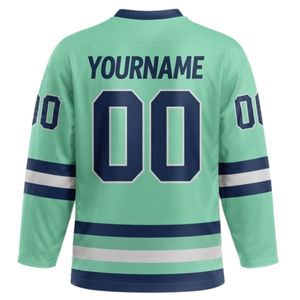 Men Mint Green Sublimated <b>Ice</b> Hockey V Neck Striped Jersey Polyester Sports Shirt Athletic Performance Team Wear - Product Image 2