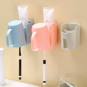 Soporte de pared de plástico para cepillos de dientes, organizador de baño sin perforaciones, estante de almacenamiento para vasos de cepillos de dientes, soporte para cepillos de dientes eléctricos - Product Image 2