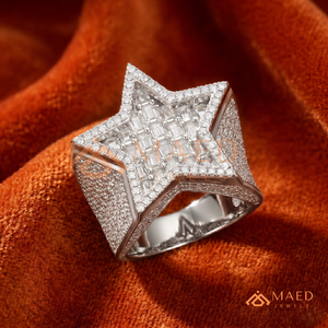 Iced Out Star Statement <b>Ring</b> in 925 Sterling <b>Silver</b> – Baguette & Micro Pave Lab Diamonds <b>Men</b>’s <b>Silver</b> Star Bust Down <b>Ring</b> - Product Image 4