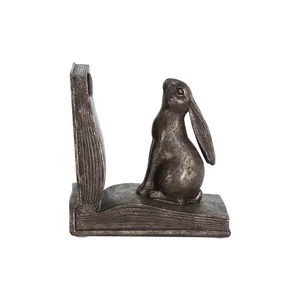 Ensemble de 2 serre-livres en métal en forme de lapin, figurines d'animaux rustiques, décoration pour salon, présentoir de table, 6x12 pouces, fait à la main - Product Image 2