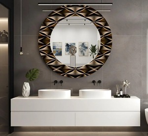 Round Handmade Contemporary Wall <b>Mirror</b> with 3D Geometric Diamond-Quilted Bronze Frame From REHMAN <b>CRAFT</b> - Product Image 4