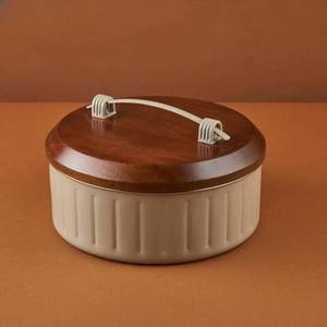 Decorative Silver Conical <b>Lid</b> Food Warmer <b>with</b> Wooden Base Crisscross Pattern Elegant Casserole Pot Kitchenware Home Decor - Product Image 1