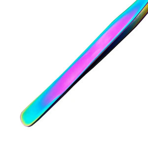 Precision Stainless Steel <b>Eyelash</b> Tweezers Smooth Tip For <b>Eyelash</b> Extension Rainbow Finish - Product Image 3