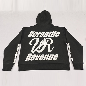 Sweat à capuche noir oversize court à manches longues en molleton 100 % coton, imprimé sérigraphié avec logo vintage, style streetwear d'hiver personnalisé - Product Image 1