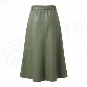 Jupe midi trapèze en cuir PU pour femme, taille élastique, avec nœud décoratif, couleur unie, style minimaliste, toutes saisons - Product Image 2