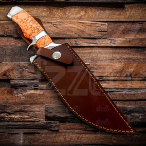 Couteau Bowie OEM artisanal en acier D2, 12 pouces, pointe clip, manche ergonomique en pierre précieuse, étui en cuir, pour la chasse et la survie en extérieur - Product Image 6